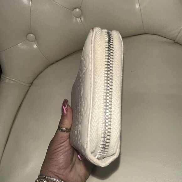 Authentic GUCCI Cream Leather Canvas Zippy Credit Card Long Wallet 3D Zip Pull - Picture 4 of 10